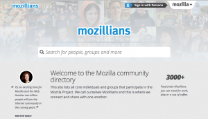 The new Mozillians homepage allows you to search for Mozillians with public profiles.